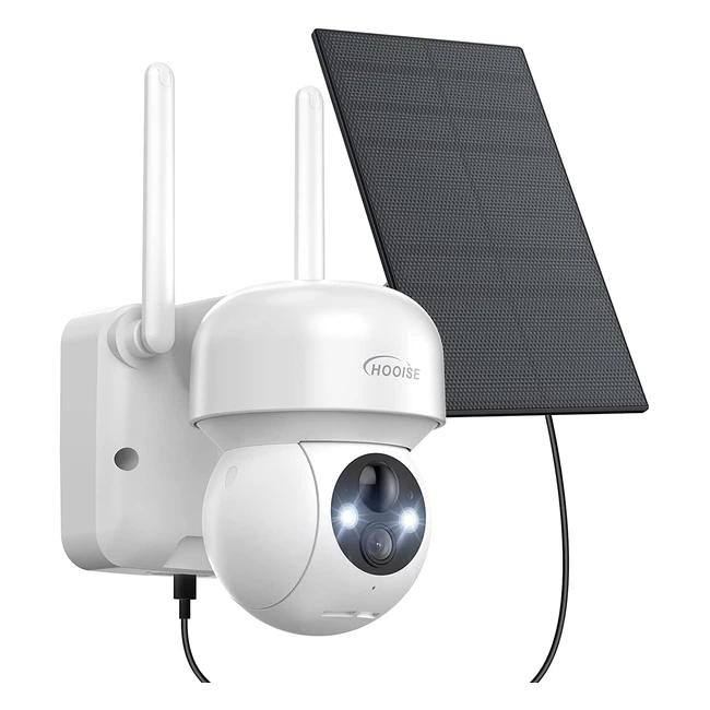 Caméra surveillance extérieure solaire Hooise 2K WiFi sans fil avec vision nocturne couleur, détection de mouvement PIR, audio bidirectionnel et étanche IP65