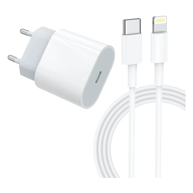 Chargeur 20W pour iPhone 14 13 12 11 Pro Max Mini X XS Max XR 8 Plus iPad Pro Air Mini - Câble USB-C vers Lightning 2m66ft - Adaptateur Apple MFi certifié - Charge rapide
