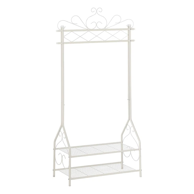 Vintagestyle coat stand with clothes rail and 2 metal shelves - Songmics HSR07W (Creamwhite)