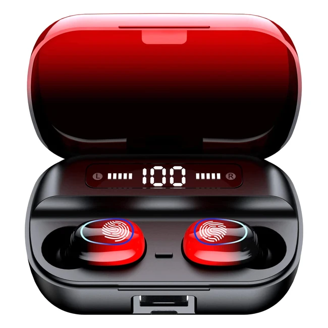 Wireless Earbuds Bluetooth Headphones - HiFi Stereo, 150h Playtime, Noise Cancelling, Fast Charge - for iPhone Android - Red