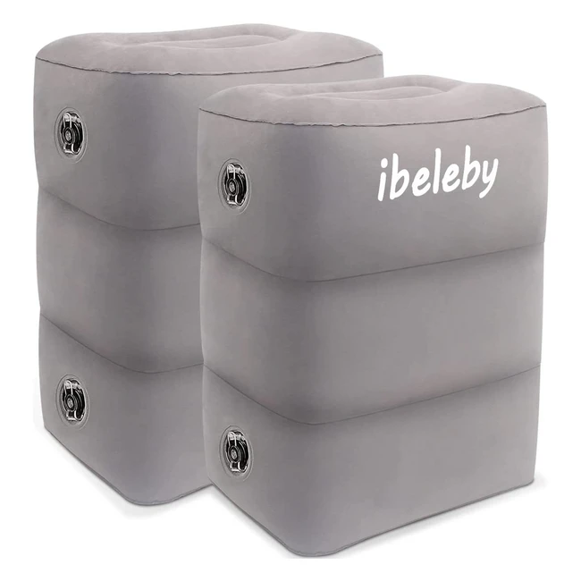 iBeleby Inflatable Airplane Foot Rest & Travel Pillow for Kids - Adjustable Height Leg Rest & Flat Bed - Portable Travel Accessories for Long Flights & Cars - Grey (2 Pack)