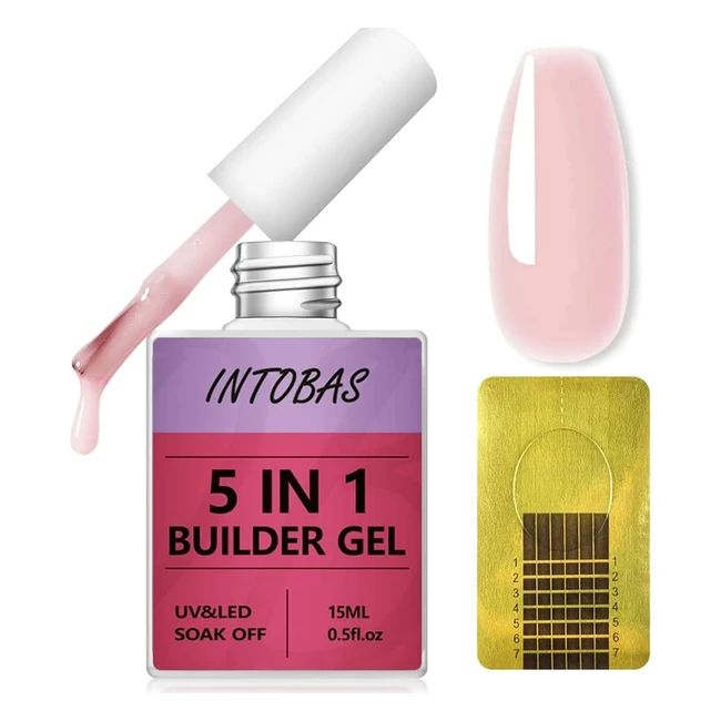 Kit de Builder Gel para uñas Intobas 5 en 1 - Fortalecedor, Decoración y Reparación de uñas rotas - Rosa Semipermanente - 100 Formas - 15ml