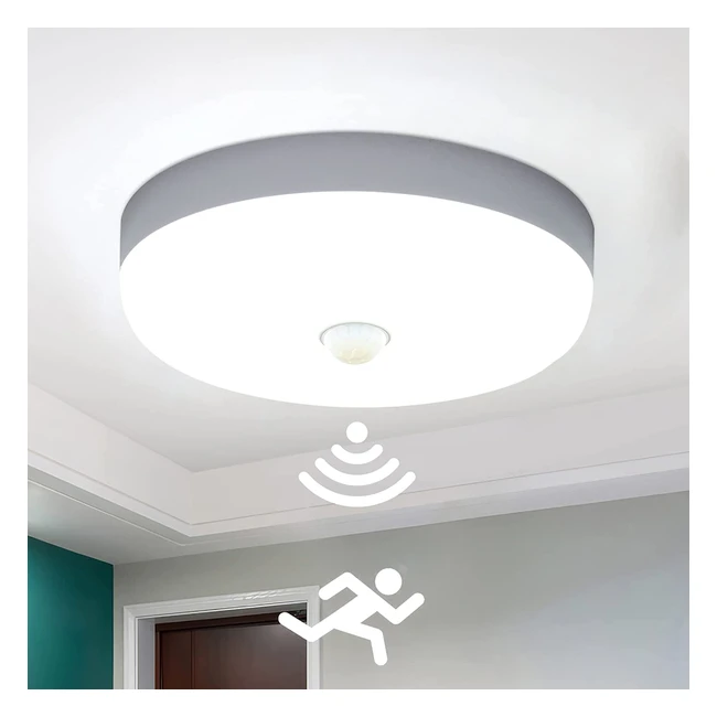 Lámpara LED de techo con sensor de movimiento 30W, impermeable IP56, luz blanca fría 6500K, fácil instalación para cocina, baño, oficina, porche y garaje