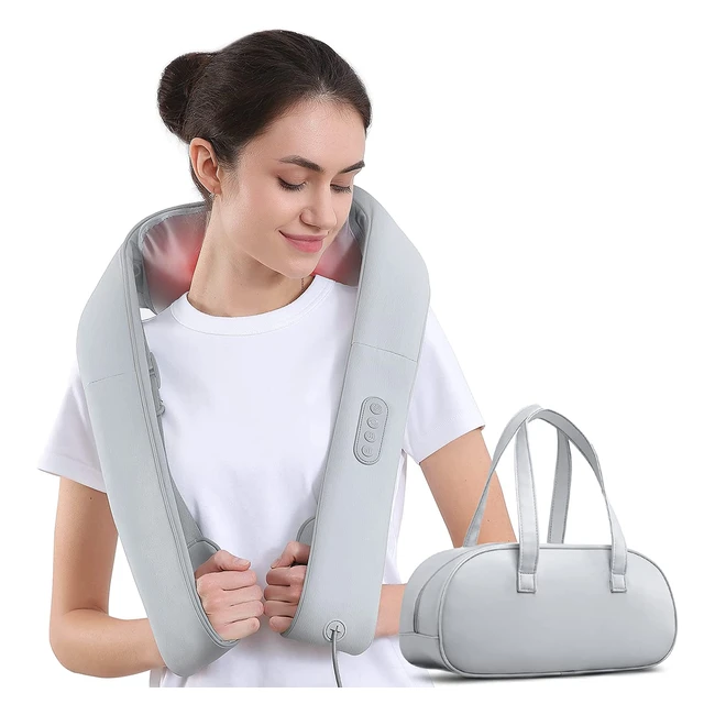 Shiatsu Back Massager with Adjustable Heat and Straps - Deep Tissue Kneading for