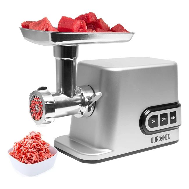 Duronic Electric Meat Grinder and Mincer MG301 - Powerful Motor 3000W Max - 7 Attachments Included - Make Burgers, Sausages, Mince, and Kibbe - Silver