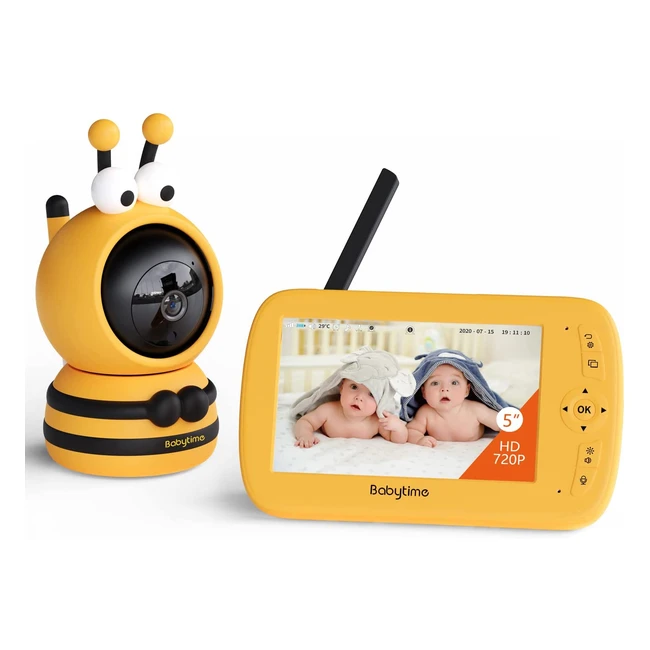 Babytime 1080p Babyphone avec housse silicone et cran LCD 5 vision nocturne