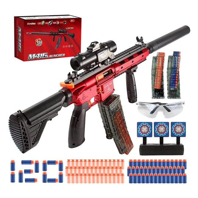 Pistolet M416 en mousse pour enfants - 120 flèches - 2 modes de tir - Jouet de Noël pour garçons et filles de 6 ans et plus