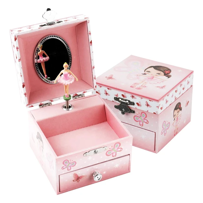 Sweet Square Musical Jewelry Box with Pullout Drawer and Spinning Ballerina - Pe