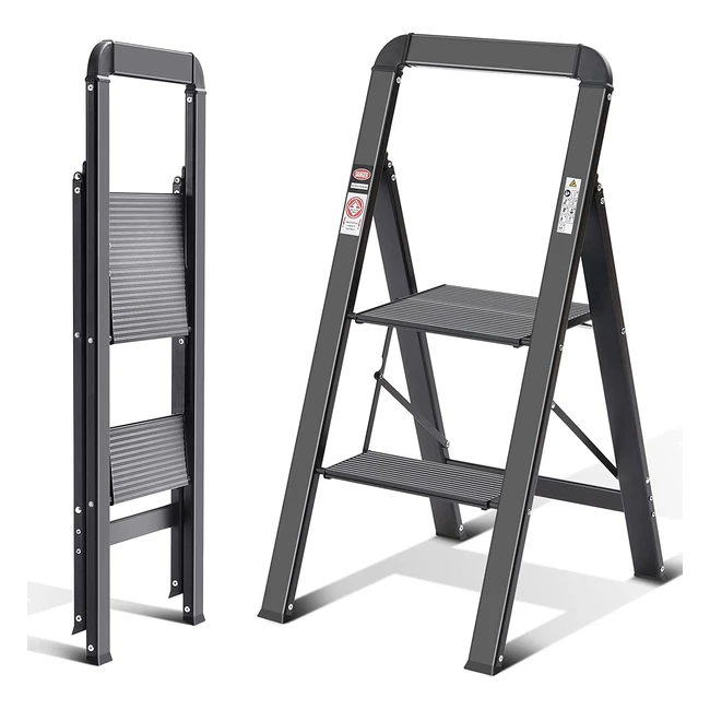 Escalera Plegable Kingrack 2 Peldaños con Pasamanos - Aluminio Antideslizante - Peso Máximo 150kg