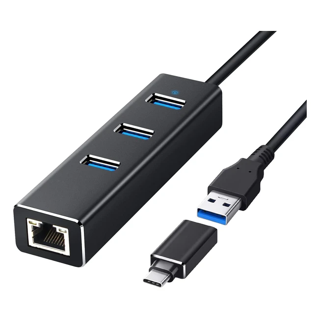 Hub USB 3.0 de aluminio con adaptador Ethernet Gigabit y 3 puertos USB 3.0 para Mac, Chromebook, Windows y Linux