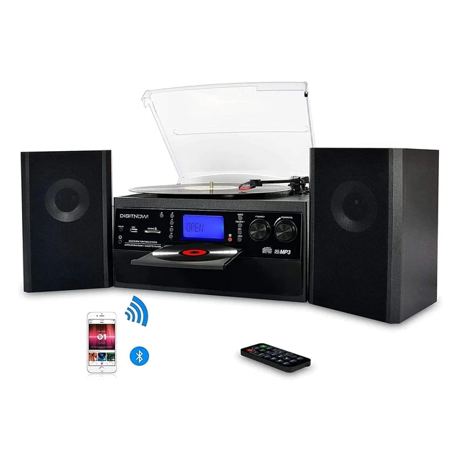 Giradischi Bluetooth Digitnow con CD, Cassetta, Radio AM/FM, AUX e USB - 2 Altoparlanti Esterni