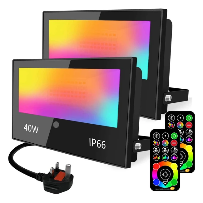 40W RGB LED Floodlight with Remote Control 120 Colors Warm White IP66 Waterpr