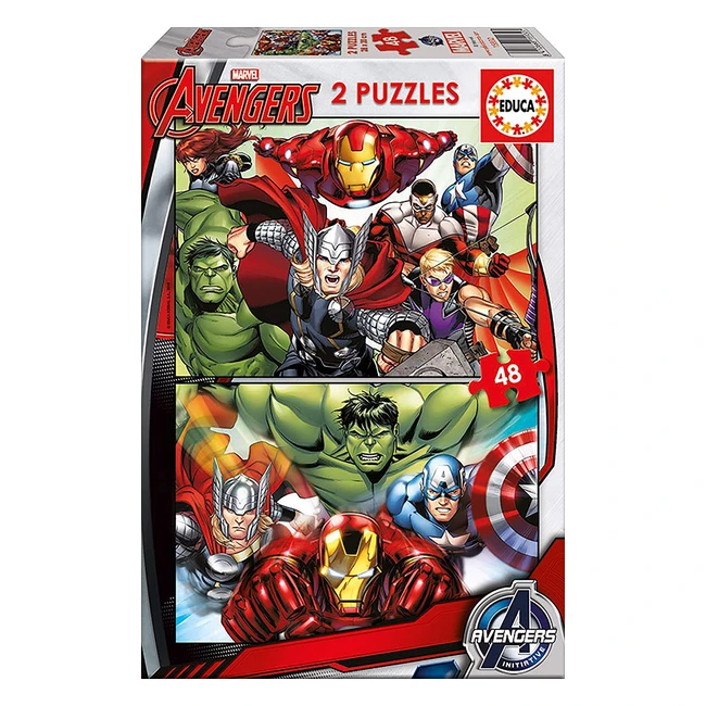 Set de 2 Puzzles Infantiles Avengers - 48 Piezas - Medida 28x20cm - A partir de 4 años - Educa 15932
