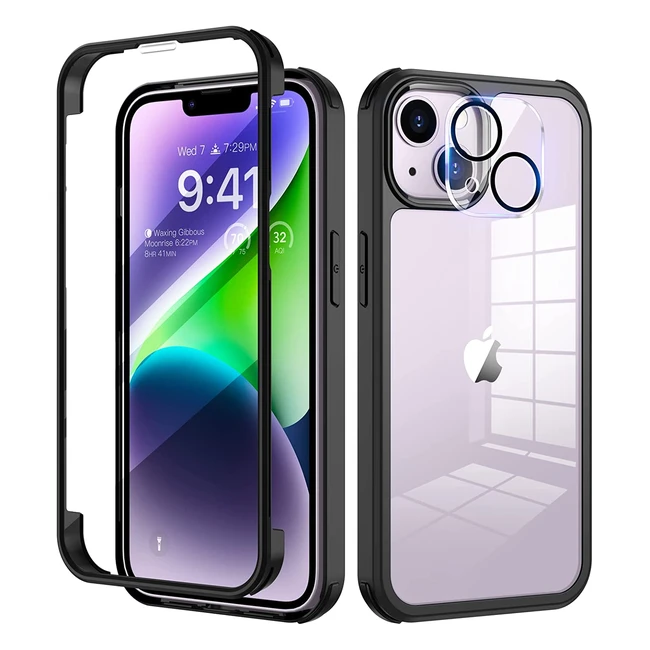 Shockproof Seacosmo iPhone 14 Plus Case with Builtin Glass Screen Protector - Bl