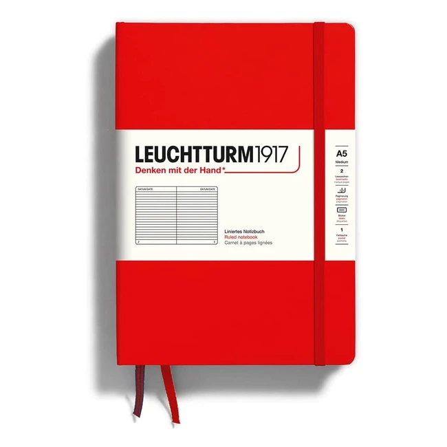 Carnet de notes Leuchtturm1917 Medium A5, couverture rigide, 251 pages numérotées, lignes rouges
