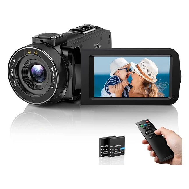 Cámara de video FHD 1080P 36MP con visión nocturna IR, zoom digital 16x y pantalla de 270 grados
