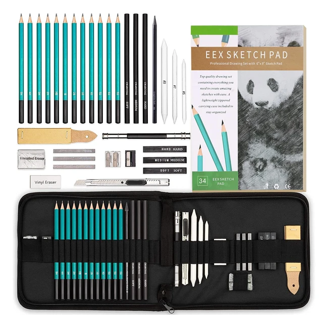Professional Sketching Pencils Set with Artist Sketch Pad - 34 Pieces