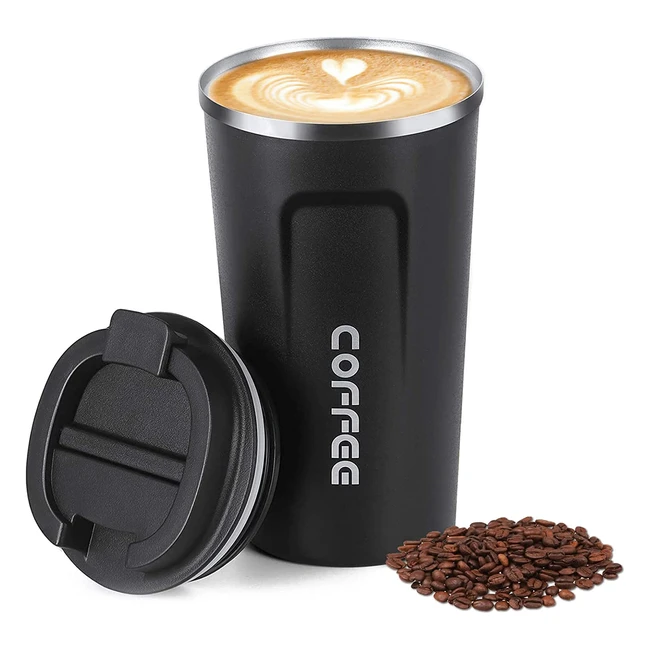 Reusable Stainless Steel Travel Mug - Leakproof Lid - Hot  Cold Drinks - 510ml 
