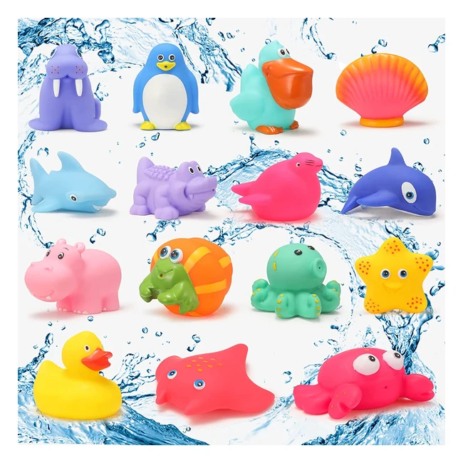 Juguetes de bao para nios - 15 piezas seguras y sin BPA con animales marinos