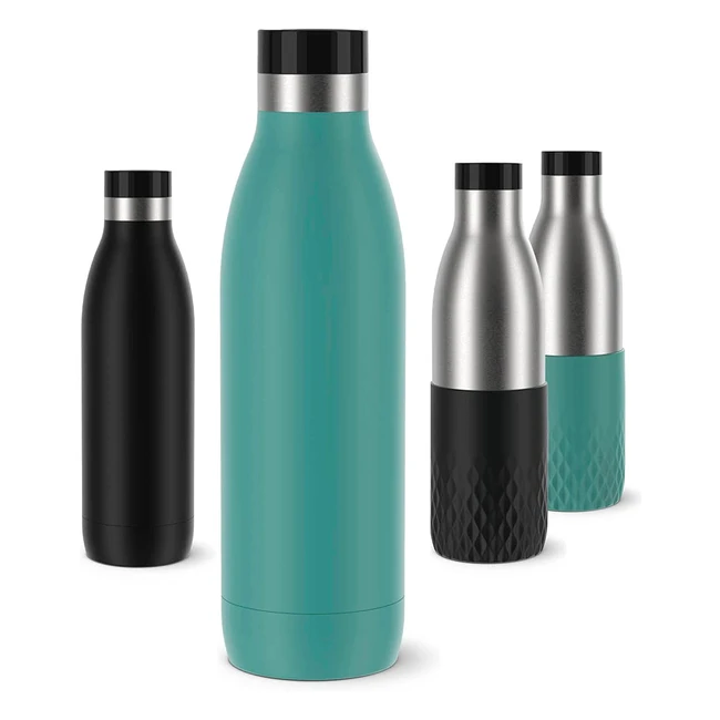 EMSA Bludrop Colour Trinkflasche 0,7L - 100% Auslaufsicher, Ergonomisches Design, 360° Trinkgenuss, Warmhaltefunktion bis zu 12 Stunden, Kühlhaltefunktion bis zu 24 Stunden, Spülmaschinenfest, Edelstahl, Petrol