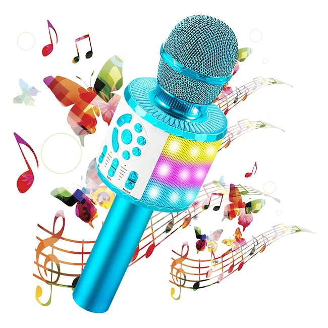 Microfono Karaoke Bluetooth Wireless per Bambini - Hayruoy 5 in 1 con Luci LED C