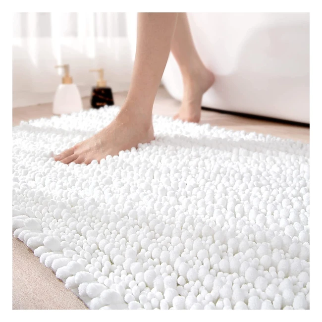 Dexi Non-Slip Bath Mat - Soft Chenille, Absorbent, Machine Washable - 40x60cm, White