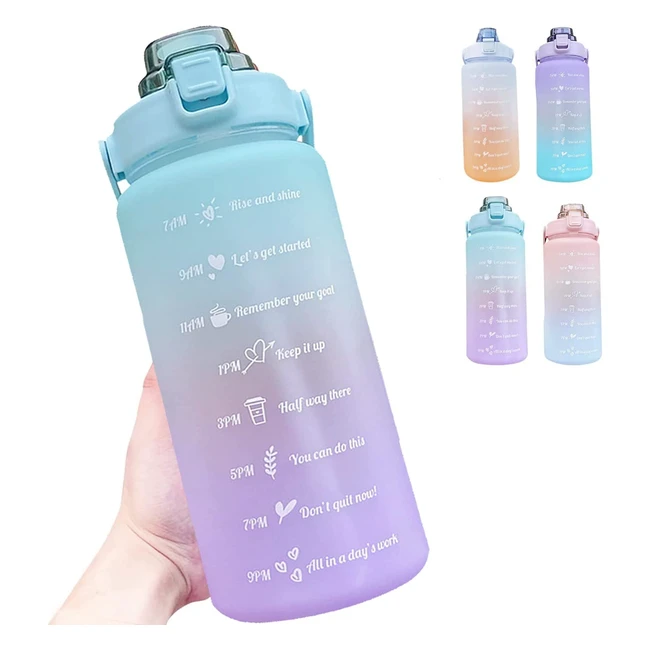 Hatieo 2L Water Bottle with Straw - Leakproof Sport Bottle with Time Markings fo