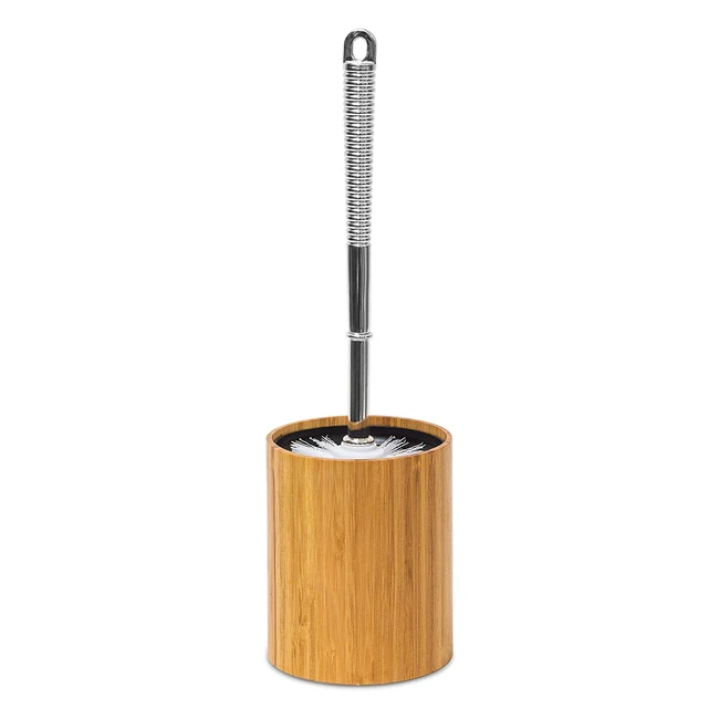 Relaxdays Bamboo Toilet Brush Holder - Hygienic Plastic Container - Replaceable 