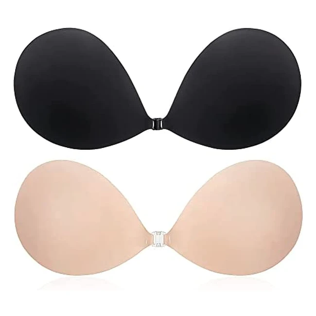Catofree Push Up Invisible Bra 2 Pack - Reusable, Backless, Strapless, Skin-Friendly, Breathable