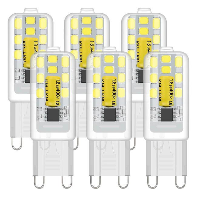 Zeiyei G9 LED Bulbs 3W Cool White 6000K 300lm No Flicker - Energy Saving Bulb for Chandelier and Home Lighting (6 Pack)