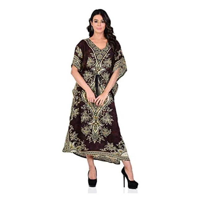 Shah Crafts Women's Kaftan Tunic Kimono Long Maxi Dress - Free Size
