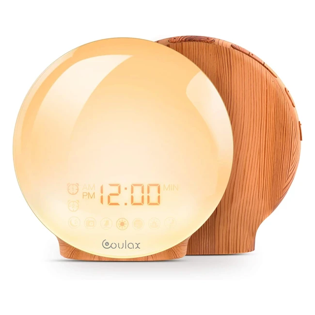 Coulax Wake Up Light - Latest Wood Grain Sunrise Alarm Clock with FM Radio, Nature Sounds, and Snooze Function