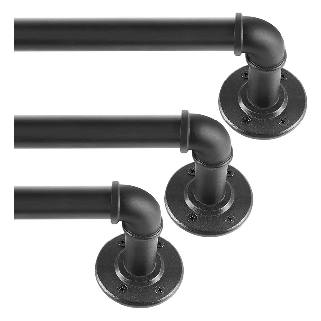 Industrial Black Curtain Poles - 3 Pack, Adjustable 80-218cm, Strong Metal for Heavy Draperies