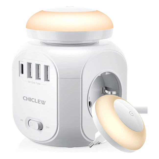 Cubo Regleta Enchufes con USB 8 en 1 Chiclew - Proteccin Sobretensin 4 Toma