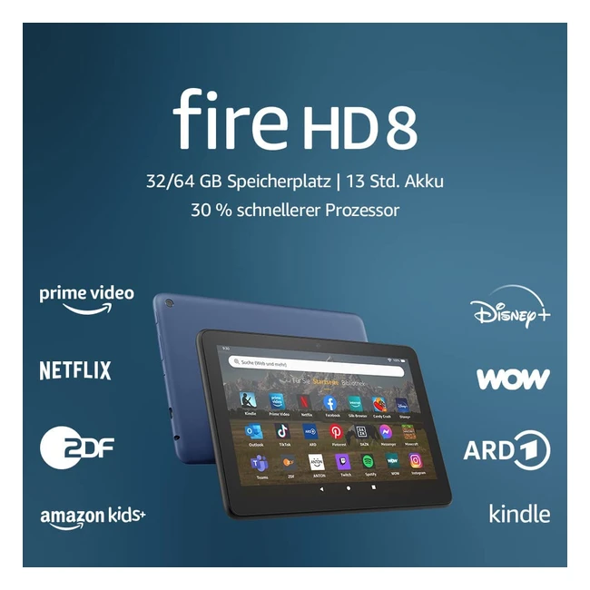 Fire HD 8 Tablet 32GB | 30% schnellerer Prozessor | Unterhaltung unterwegs | 2022 | Schwarz