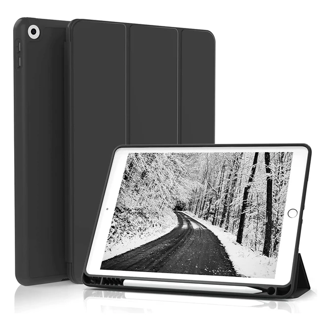 Zoyu iPad 10.2 Case 2021/2020/2019 | Slim Trifold Stand | Soft TPU Back Cover | Auto Sleep/Wake | Black