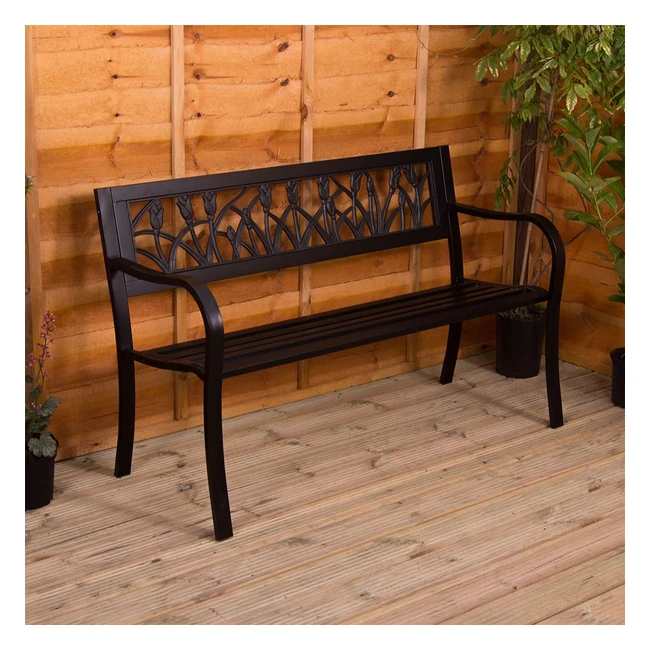 Garden Vida Steel Bench - Tulip Design, 3 Seater Outdoor Furniture