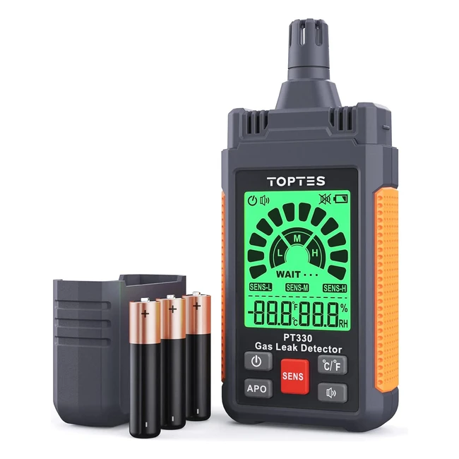 Toptes PT330 Gas Leak Detector - Locate Combustible Gas Leaks like Methane, Propane - 50-10000 ppm Range - Audible/Visual Alarm - Orange