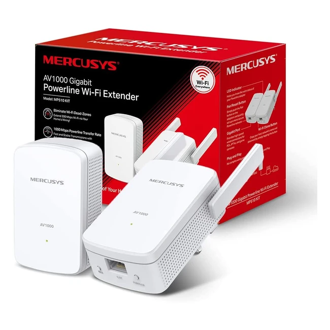 Kit de Red Mercusys MP510 AV1000 Mbps con WiFi 300 Mbps, Puerto Gigabit y Plug and Play