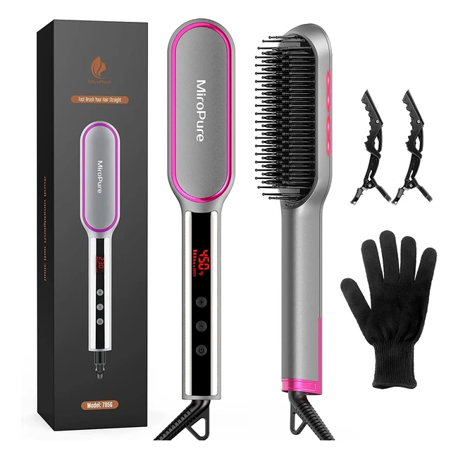 Miropure Hair Straightening Brush 2 in 1 - Ionic Infrared Straightener with 14 Heat Levels, Auto-Off & Heat-Resistant Glove