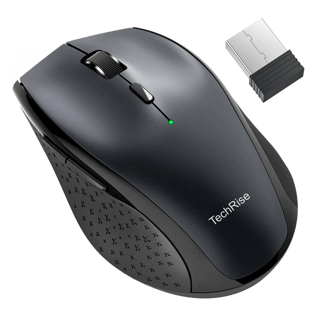 Techrise Wireless Mouse - 4800 DPI Optical, 24G Ergonomic, 30 Months Battery, 6 Buttons, Cordless, Portable - Gray