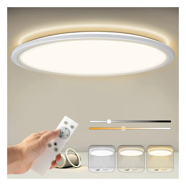 Lámpara de techo LED regulable con control remoto - 24W 2400lm - Blanco ultra delgada - Para dormitorio, sala de estar y cocina