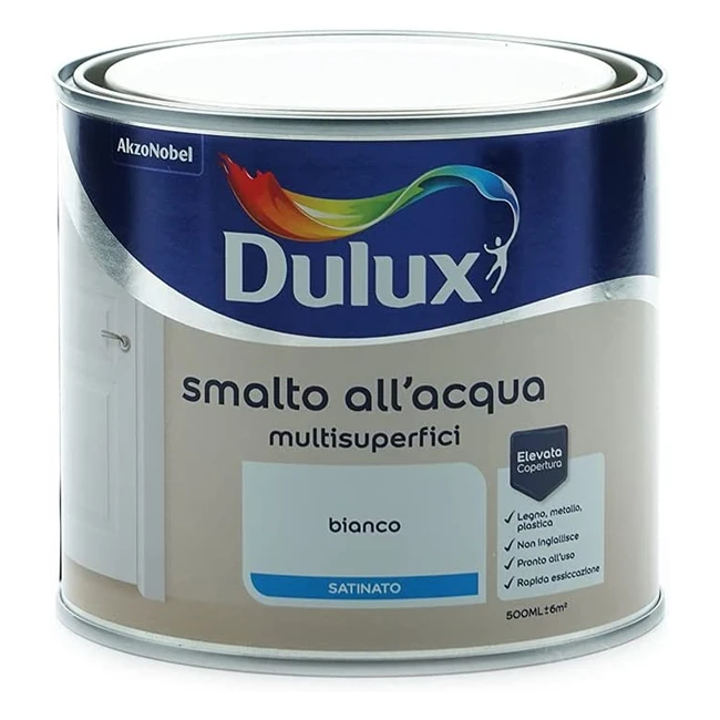 Smalto Satinato Dulux per Metallo, Plastica e Legno - Pronto all'Uso per Interni ed Esterni - 0,5L Bianco