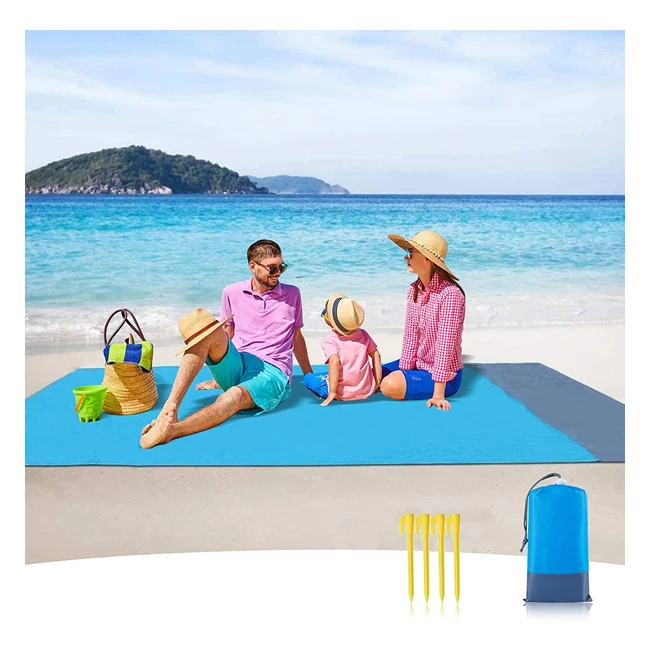Alfombra de playa Sendowtek 210 x 200 cm, portátil e impermeable con 4 clavos de fijación