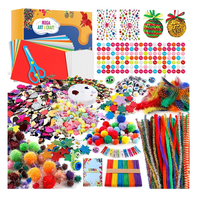 Kit de bricolage pour enfants avec 1900 pièces - activités manuelles créatives pour l'artisanat d'art - 2 boules de Noël, plumes, paillettes et plus