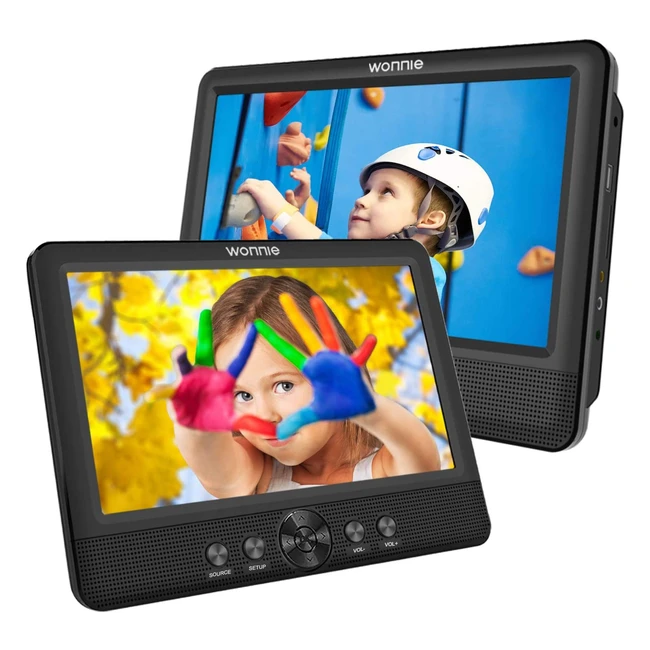 Reproductor de DVD Portátil Wonnie 2 con 105 Pantallas Dobles para Niños en Viajes - Batería Recargable de 5 Horas y Compatible con Tarjeta SD y USB