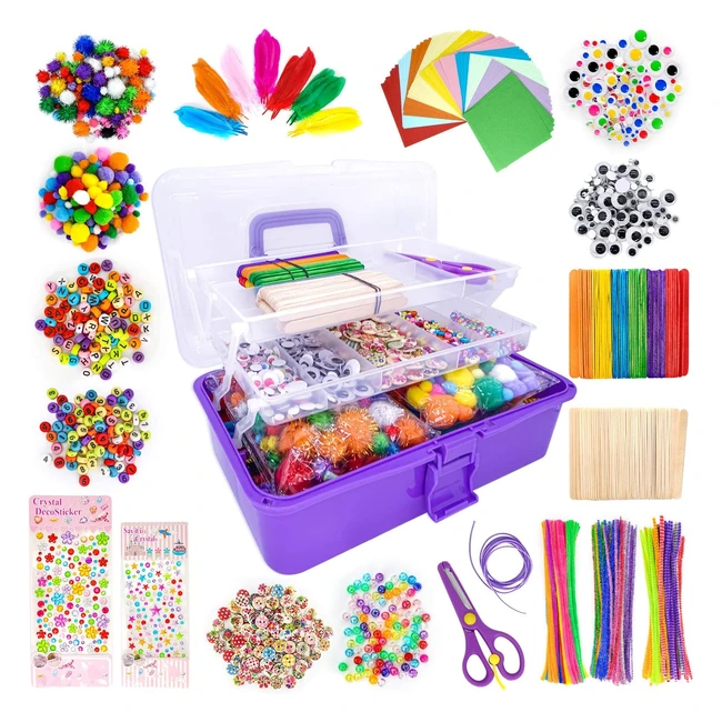 1405 Pcs OBQO Art & Craft Supplies for Kids - All-in-One DIY Set with Storage Box, Feathers, Pipe Cleaners, Pom Poms, and More