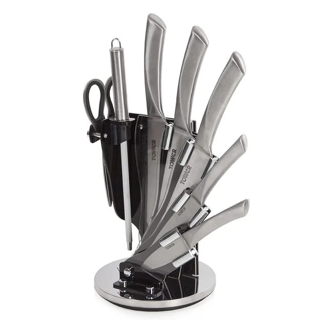 Tower T80709S 7-Piece Knife Set with Rotating Acrylic Block - Stainless Steel Bl