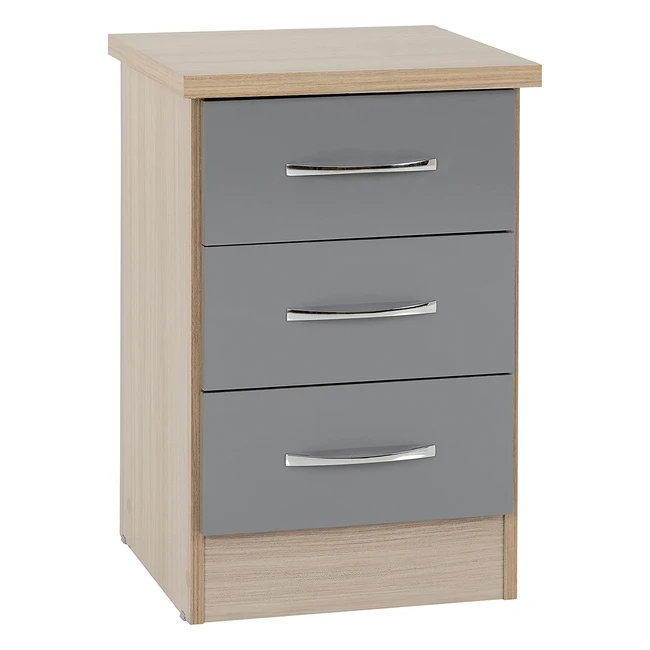 Seconique Nevada 3 Drawer Bedside in Grey Gloss and Oak Veneer  W 400mm x D 400