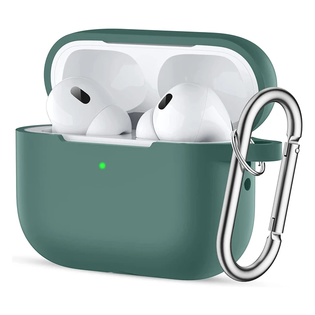 Easuny ForAirPods Pro 2 Case 2022 - Full Body Protective Silicone Cover with Carabiner, Shockproof, Front LED Visible - Pine Green